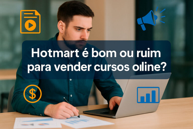 Produtor iniciante avaliando vendas de cursos online na Hotmart.
