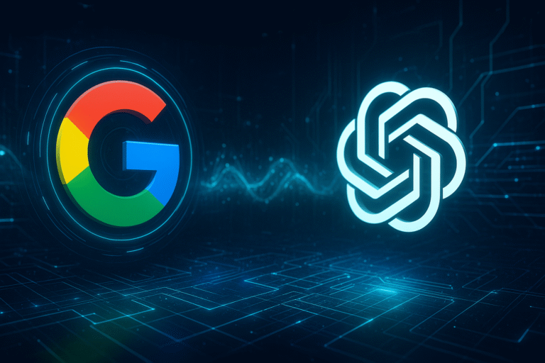 Imagem futurista representando a transição entre o Google tradicional e sistemas de IA como o GPT.